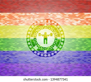 squat icon on mosaic background with the colors of the LGBT flag