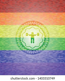 squat icon on mosaic background with the colors of the LGBT flag