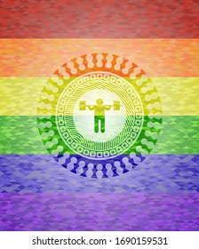 Squat-Symbol auf Mosaikhintergrund mit den Farben der LGBT-Flagge