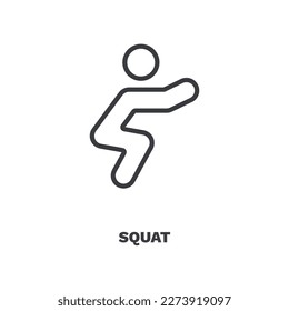 Squat-Symbol. Dünne Linien-Symbol aus Sport- und Spielkollektion. Rahmenvektor einzeln auf weißem Hintergrund. Bearbeitbare Plattensymbole können im Web und mobil verwendet werden