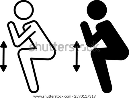 Squat Icons. Black and White Vector Drawings. Man Doing Squats, Workout, Fitness. Gym and Sport Concept
