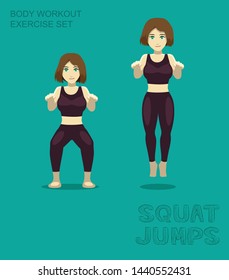 Squat Jumps Body Workout Exercise Set Manga Cartoon Vector