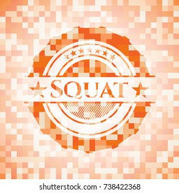 Squat orange mosaic emblem with background