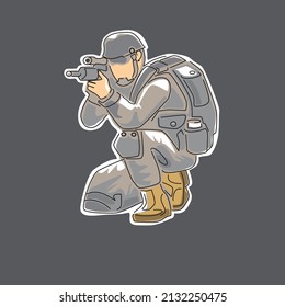 squat position soldier ready to shoot facing forward
