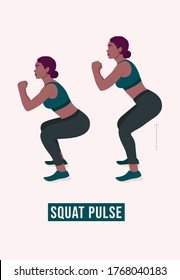 Squat Pulse exercise, Woman workout fitness, aerobic and exercises. Vector Illustration.
