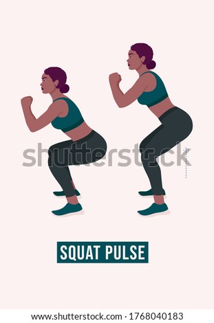 Squat Pulse exercise, Woman workout fitness, aerobic and exercises. Vector Illustration.