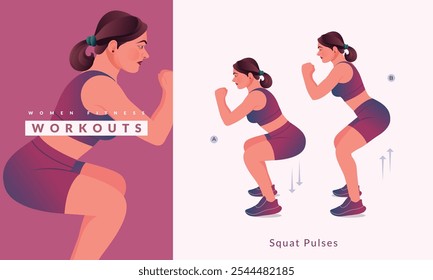 Squat Pulses exercise, Woman workout fitness, aerobic and exercises.