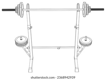 Squat rack. Fitness, cardio, and muscle building machines, equipments set at gym. Workout and training concept. Vector illustration.