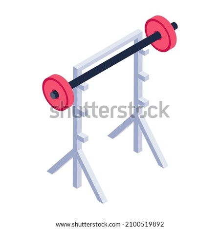 Squat rack icon of isometric style, fitness equipment   

