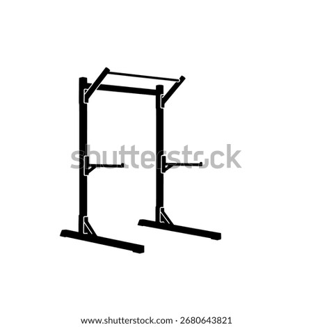 Squat rack silhouette vector, gym equipment for weightlifting, powerlifting, and strength training, isolated on white background.