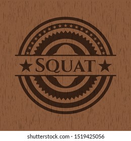 Squat retro wood emblem. Vector Illustration.
