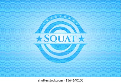 Squat sky blue water wave emblem background.