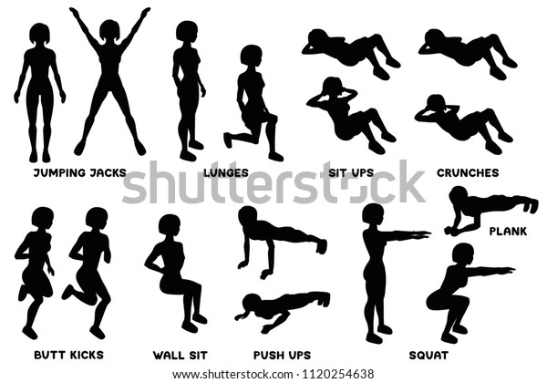 Squat Sport Exersice Silhouettes Woman Doing Stock Vector Royalty Free 1120254638 9549