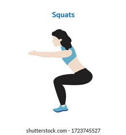 Squat warm up exercises with women character isolated on white background, Indoor workout and gym exercises concept, Flat vector illustration design,