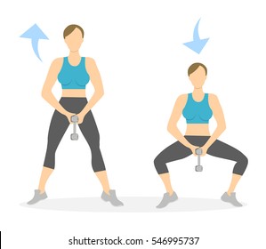 Squats exercise for legs on white background. Workout for legs.