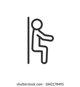 squats leaning against the wall, fitness, workout, linear icon. Editable stroke