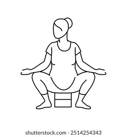 Squats line icon. A pregnant woman stretches. Vector isolated element. Editable stroke.