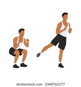 squats to side leg raises. Flat vector illustration isolated on white background