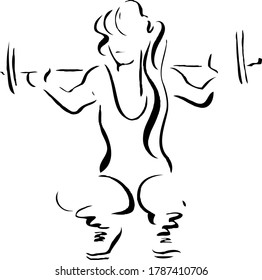 Squats, woman with barbell, logo