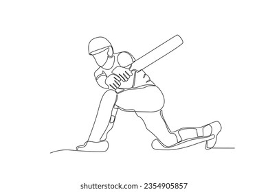 A squatting man receives the ball. Cricket one-line drawing