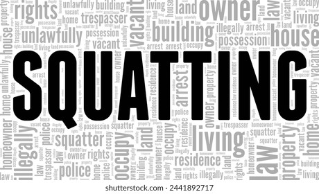 Squatting word cloud conceptual design isolated on white background.