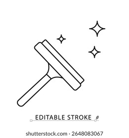 Um ícone de quadrado no estilo minimalista com traçado editável. Ferramenta de limpeza de janelas, raspador de vidro, item de higiene doméstica, equipamento de saneamento, cuidados de superfície, objeto de contorno, ilustração de linha de vetor.