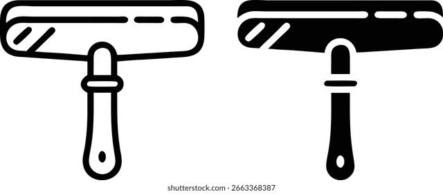 Squeegee Icon Set Schwarz Weiß Umriss Silhouette Vektor Fenster Reinigung Illustration