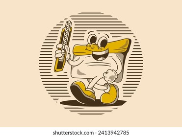 Squeegee mascot character holding a blade, in vintage style