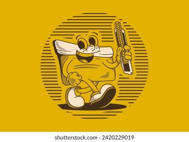 Squeegee mascot character holding a blade, in vintage style