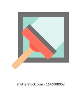 Squeegee and window, cleaning and laundry service related flat icon set