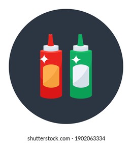 
Squeezable bottle of flavour sauce in trendy flat style 