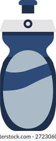 Eine zusammendrückbare graue und blaue Wasserflasche mit einem Klappverschluss, der in einem modernen flachen Stil dargestellt ist.