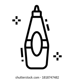 Squeezable silicone bottle of ketchup, line vector.