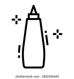 Squeezable silicone bottle of ketchup, line vector.