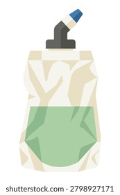 Squeeze bottle crushed plastic green liquid blue nozzle condiment packaging container.