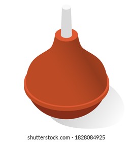 Icono realista de la lámpara de cierre. Jeringa rectal de caucho. Enema, Clyster. Anal douche. Herramienta médica, dispositivo para introducir el flujo de agua en el cuerpo. Ilustración vectorial aislada en fondo blanco.