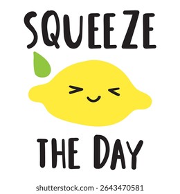 Squeeze the day. Lemon Laughs. Whimsical Fruit Character. Vector illustration.