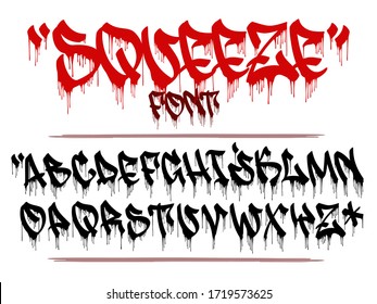 Squeeze ink marker vector font in graffiti style. Dripping capital letters alphabet.