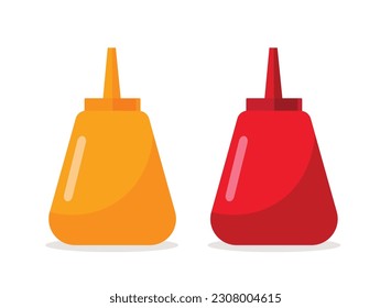 exprimir ketchup e ilustración vectorial de botellas de mostaza
