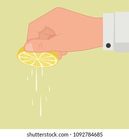 Squeeze lemon vector. hand vector. free space for text. wallpaper. background.