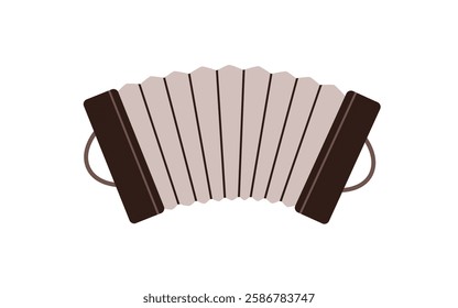 Squeezebox with bellows. Traditional folk music instrument, squeeze box. Handheld concertina. Bayan, garmon melody. Flat graphic vector illustration isolated on white background