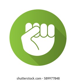 Squeezed fist flat design long shadow icon. Clenched hand gesture. Vector silhouette symbol