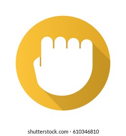 Squeezed fist flat design long shadow icon. Clenched hand gesture. Vector silhouette symbol