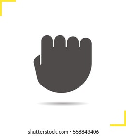 Squeezed fist icon. Drop shadow silhouette symbol. Clenched hand gesture. Negative space. Vector isolated illustration