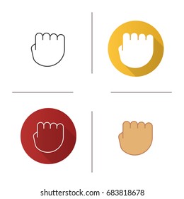 Squeezed fist icon. Flat design, linear and color styles. Clenched hand gesture. Isolated vector illustrations