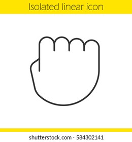 Squeezed fist linear icon. Thin line illustration. Clenched hand gesture contour symbol. Vector isolated outline drawing