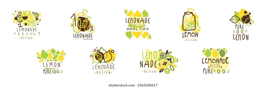 Squeezed Fresh Lemonade Yellow Badge Original Design Vector Set