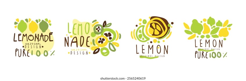 Squeezed Fresh Lemonade Yellow Badge Original Design Vector Set