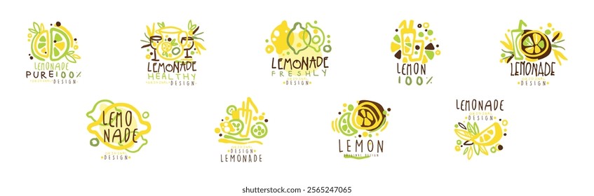 Squeezed Fresh Lemonade Yellow Badge Original Design Vector Set