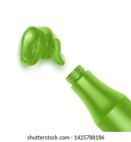 Squeezed out sauce on white background, Wasabi Hot Mustard. Traditional Japanese Green Natural Organic Spicy Wasabi For Asian Dishes And Sushi. Seasoning And Sauce Top View Realistic 3d Illustration
